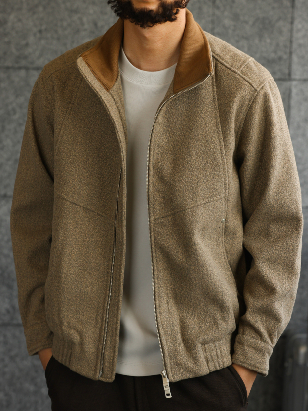 【都市游牧】高定麻感肌理呢子棉立领夹克男商务休闲外套