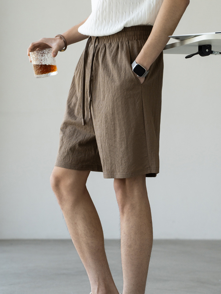 肌理感彈力腰透氣仿麻短褲男2025夏季戶外寬鬆舒適新款休閒運動短裤