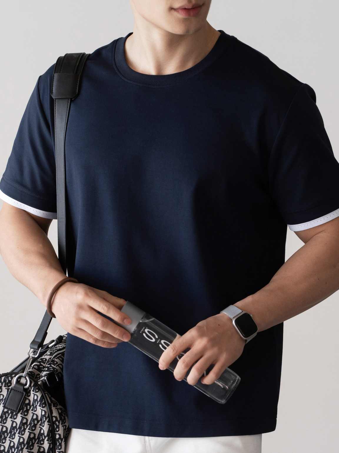 重磅棉拼接撞色袖圓領短袖T恤男士2026春季易打理鬆弛休閒新上衣