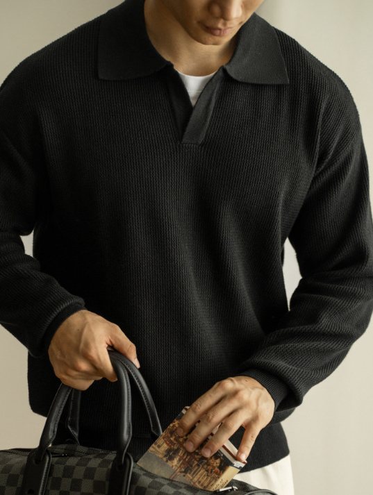 老錢風海鷗領長袖POLO針織衫男士2025秋冬老錢風14針保暖休閒毛衣