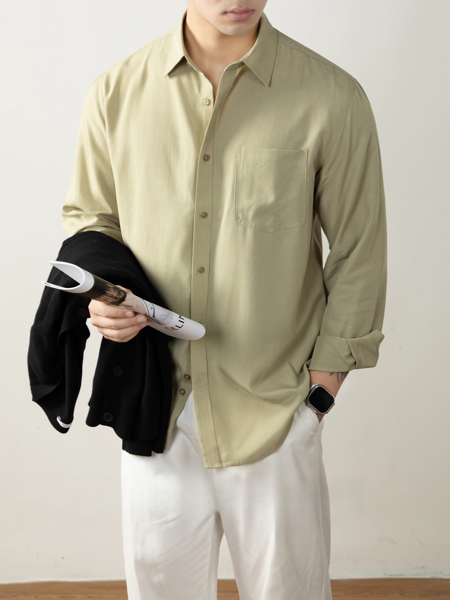 天絲™萊賽爾高端襯衫男長袖2025秋冬季上衣開衫貼袋襯衣商務休閒