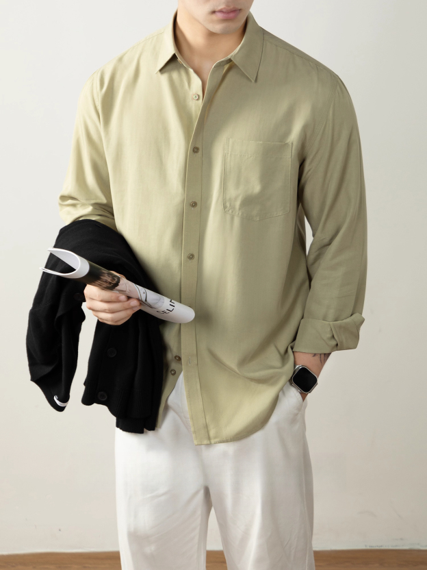 天絲™萊賽爾高端襯衫男長袖2025秋冬季上衣開衫貼袋襯衣商務休閒