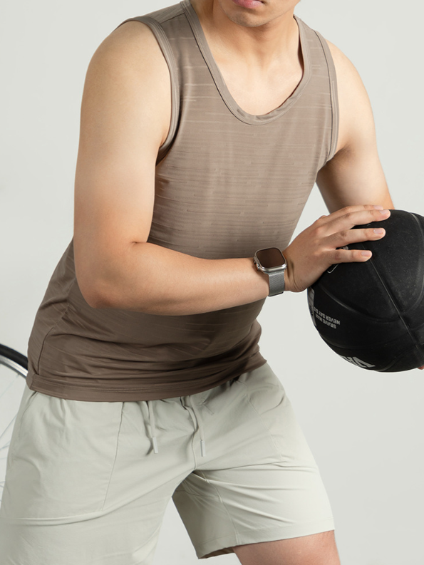 冰絲涼感背心男士夏季運動健身無袖T恤條紋網孔透氣汗衫速幹薄款