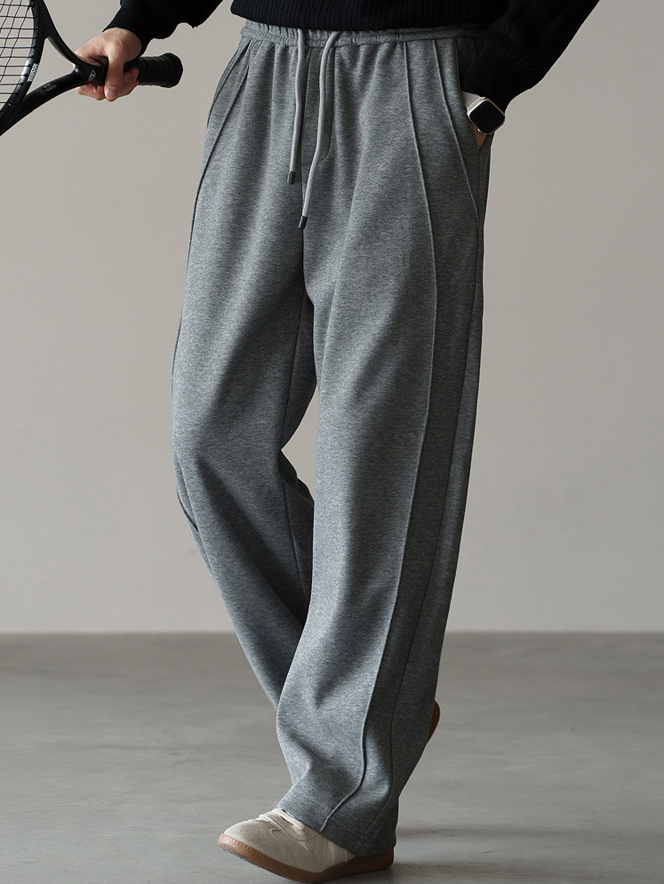 雲感棉混紡銀狐絨直筒衛褲男2025秋冬保暖加絨加厚寬鬆新款休閒褲