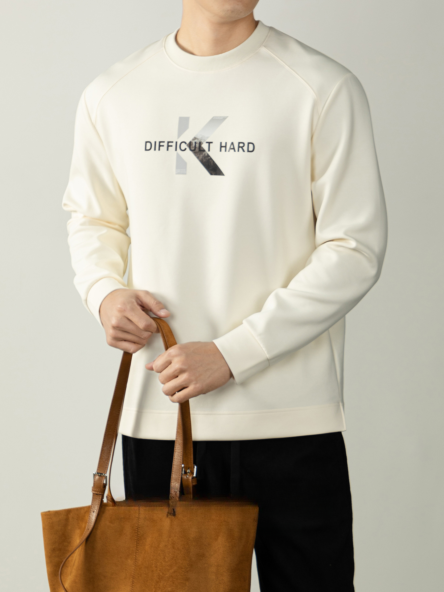 高端340G重磅秋田細紋插肩袖衛衣男士春秋寬鬆休閒字母印花打底衫