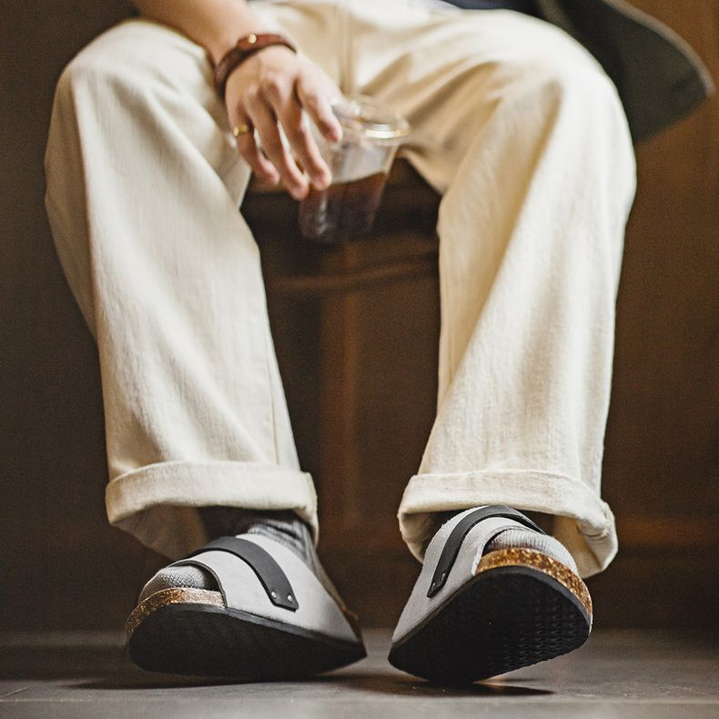 穆勒鞋男2025夏季新款軟木一字休閒外穿凉拖鞋魔術貼