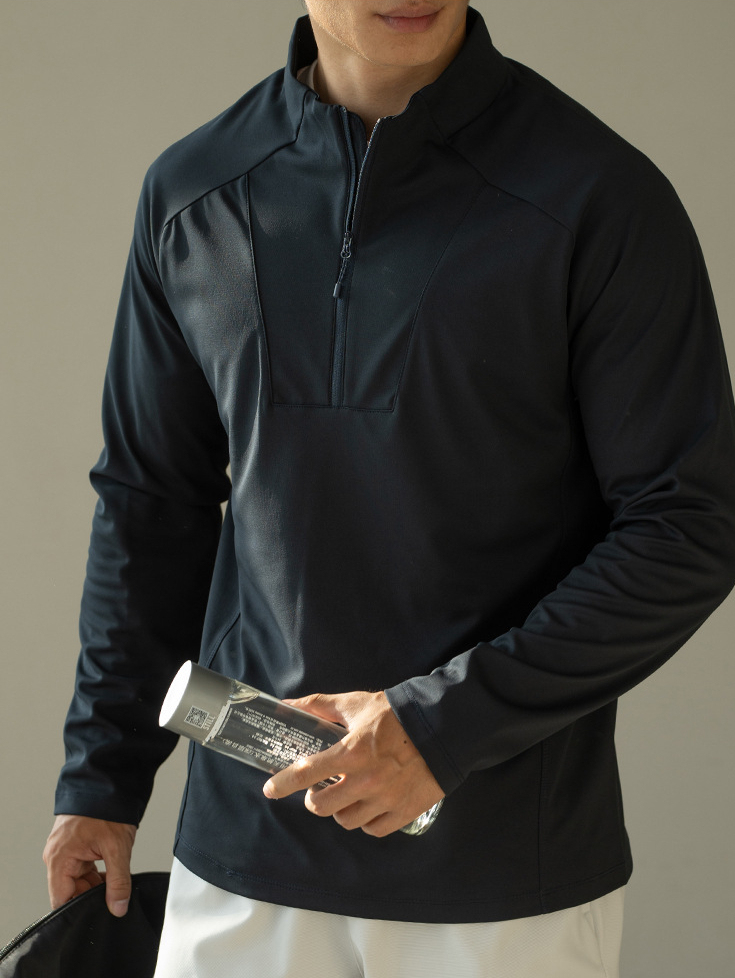 老錢風半開拉鍊小立領衛衣男士2025秋抗皺易打理高彈保暖長袖衛衣