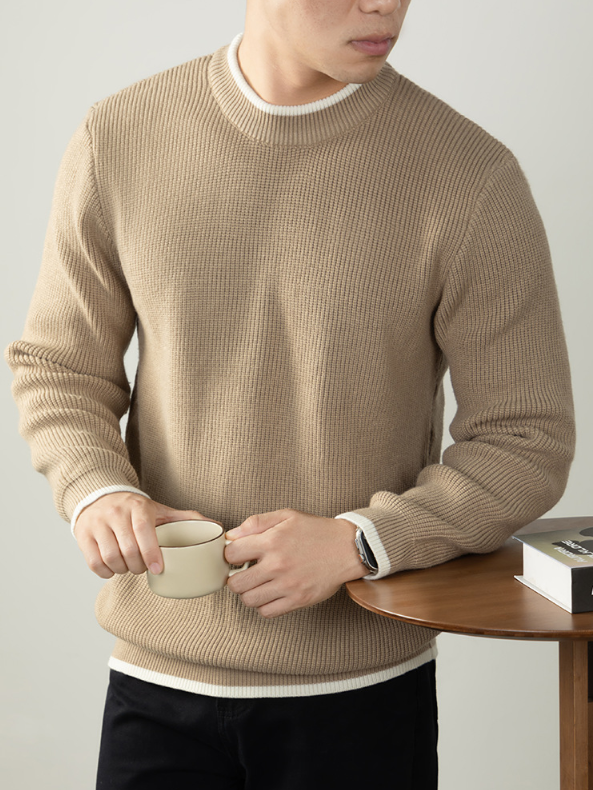 【鬆弛高級感】撞色設計毛衣男秋冬加厚保暖針織衫日系慵懶休閒風