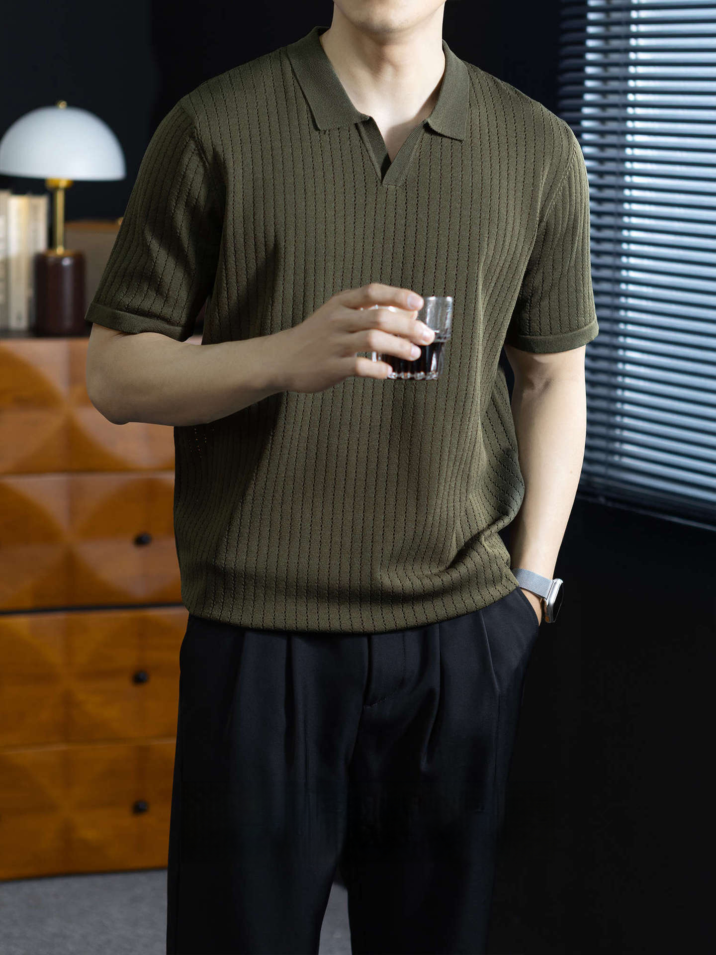 經典意式優雅海鷗領針織POLO衫男士休閒夏季涼感短袖T恤商務高端