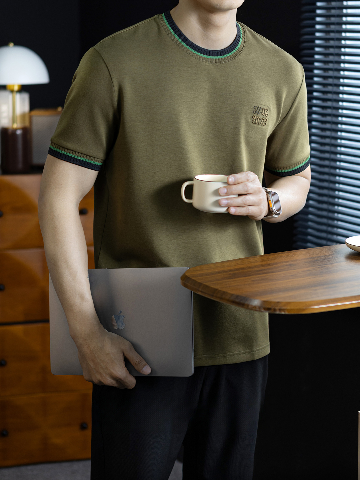 【3D立體壓花】親膚莫代爾棉短袖t桖男夏季新款圓領撞色百搭高級