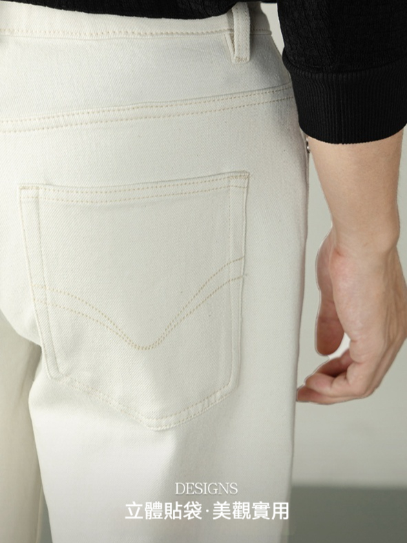 【奢適體驗】萊賽爾親膚牛仔褲男長褲微闊寬鬆白色休閒褲秋冬高端