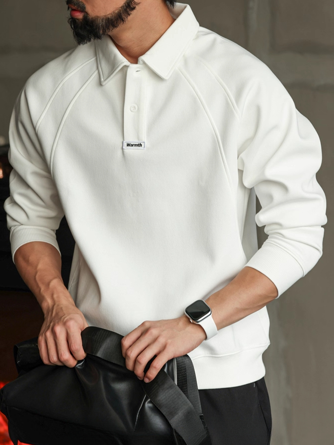 【馬球系列】重磅300g長袖POLO衫男士分割拼接插肩袖衛衣休閒上衣