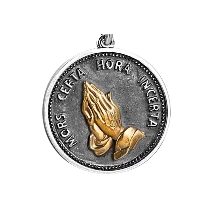 小眾懷舊祈禱之手項鏈男士頸脖掛件飾品個性麂皮吊墜-Retro's Wear