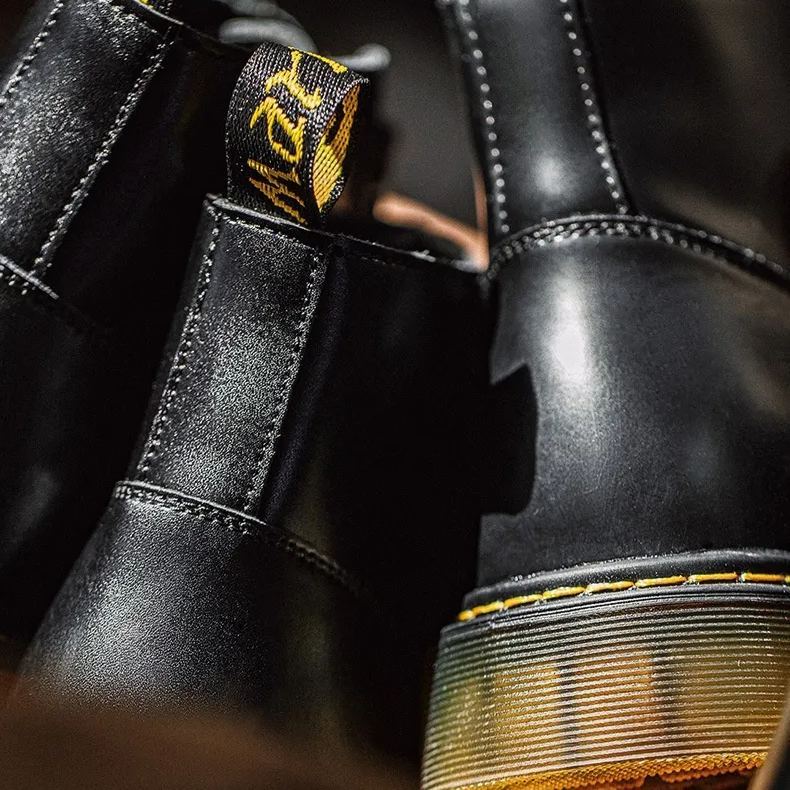 (軟皮)馬丁靴男中幫加絨雪地靴子黑色高幫棉鞋休閒軟皮工裝