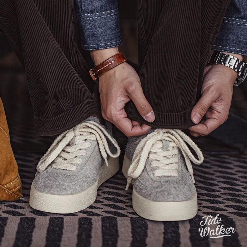 德訓鞋2025新款設計感小眾秋冬季百搭翻毛皮男鞋厚底增高板鞋