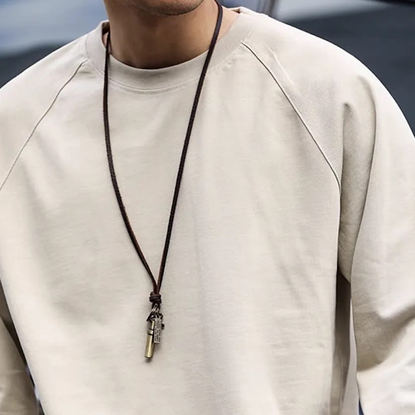 美式復古金屬求生哨子戰術戶外項鍊皮鏈露營吊墜配飾