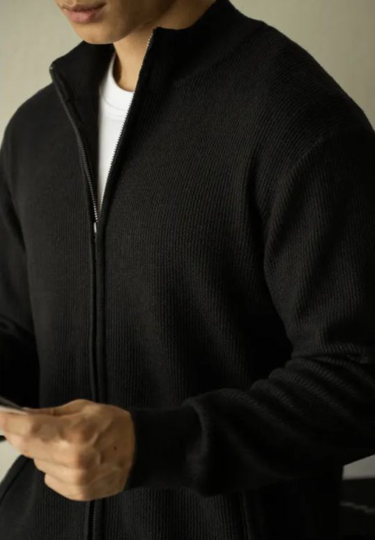 抗起球肌理男針織外套2025春外穿高領拉鍊休閒立領外套