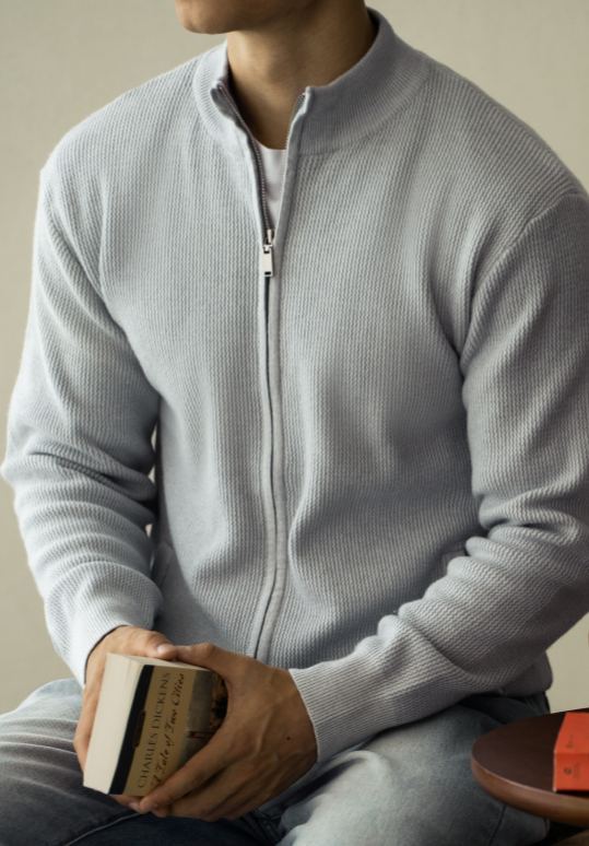 抗起球肌理男針織外套2025春外穿高領拉鍊休閒立領外套