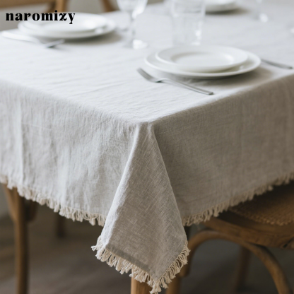 Solid color cotton and linen tablecloth