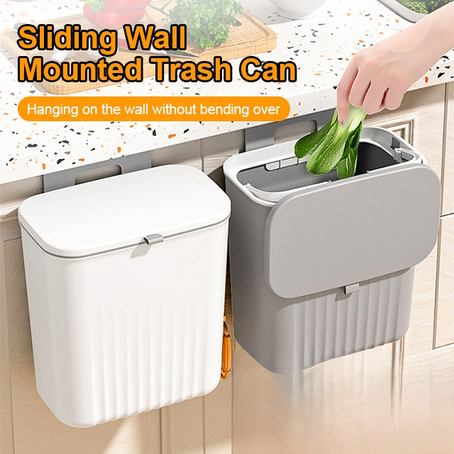 Hangable sliding lid trash can