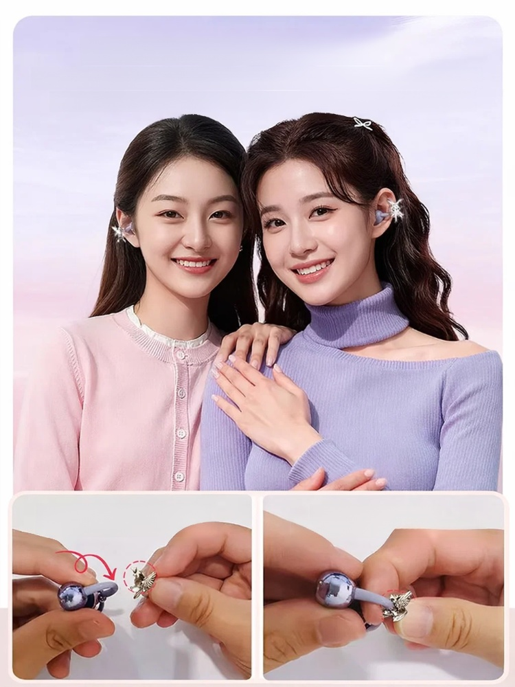 Bowknot Bluetooth Earbuds Clip-on Earrings with Rhinestone Button