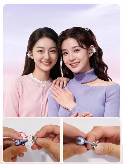 Bowknot Bluetooth Earbuds Clip-on Earrings with Rhinestone Button