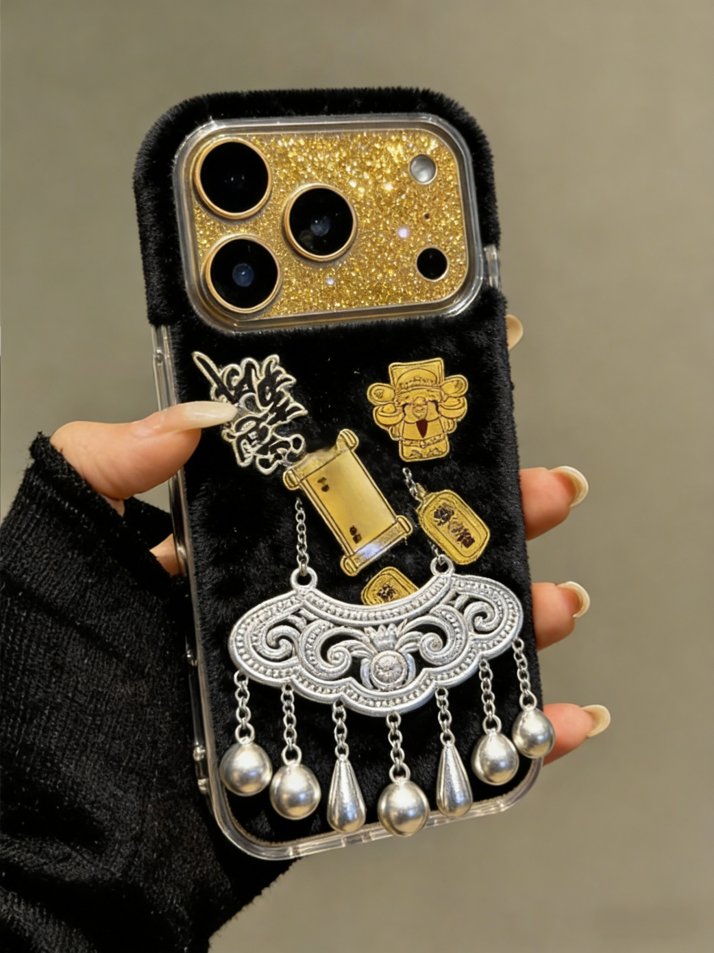 [Wealth and Prosperity] Prosperous Flowing Sand Gold Foil God of Wealth Phone Case