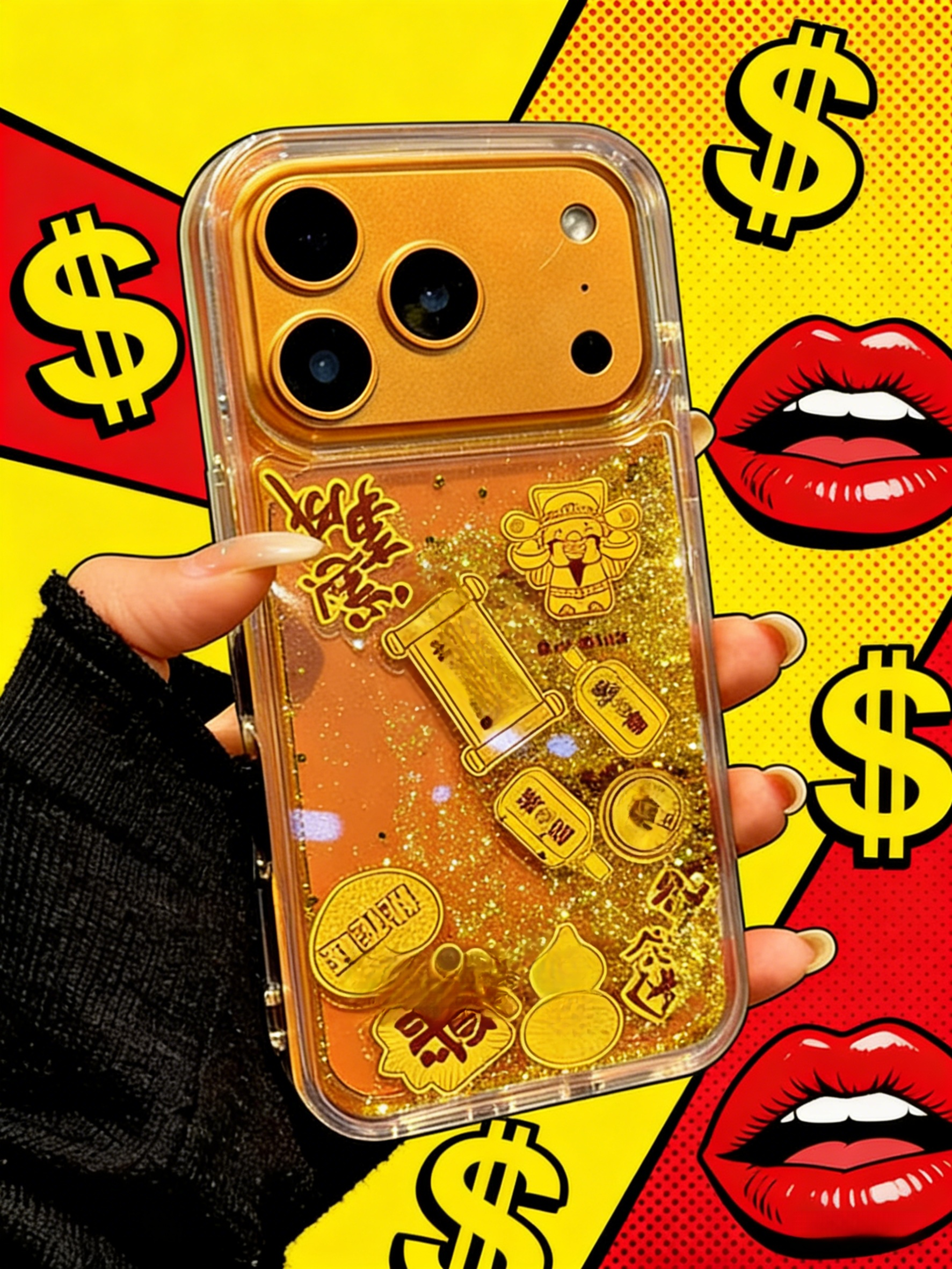 [Wealth and Prosperity] Prosperous Flowing Sand Gold Foil God of Wealth Phone Case