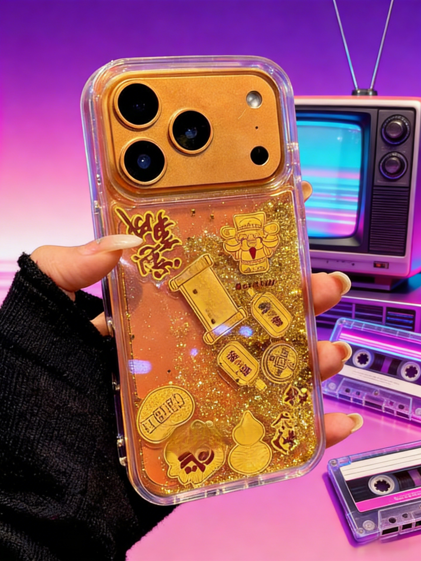 [Wealth and Prosperity] Prosperous Flowing Sand Gold Foil God of Wealth Phone Case