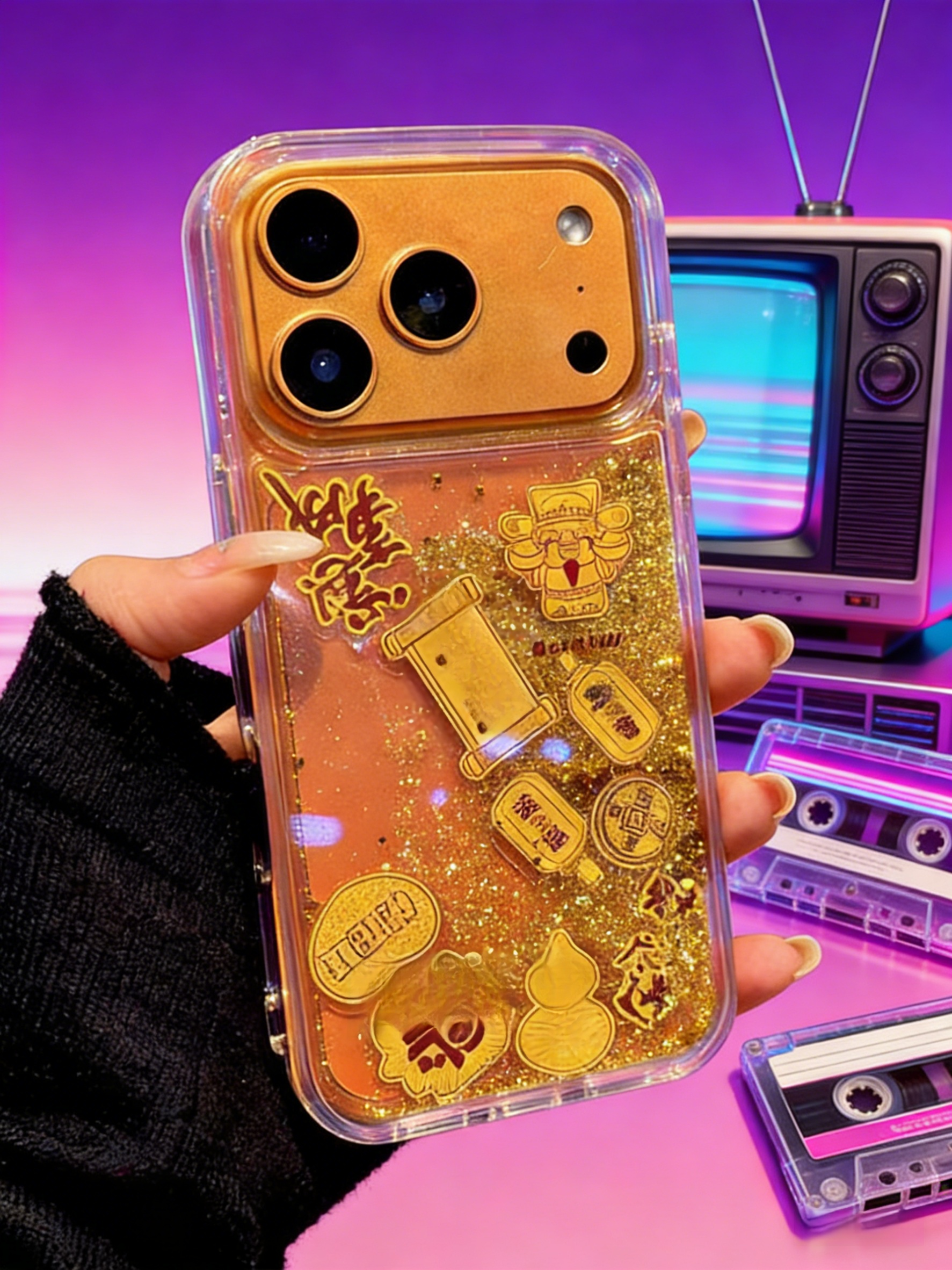 [Wealth and Prosperity] Prosperous Flowing Sand Gold Foil God of Wealth Phone Case