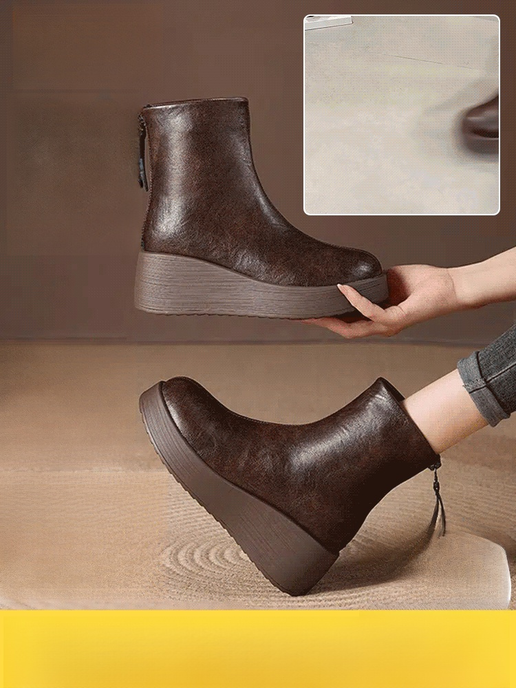 [7cm Height Increase] Genuine Leather Thick-Soled Comfortable Ankle Boots