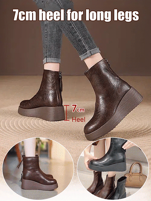 [7cm Height Increase] Genuine Leather Thick-Soled Comfortable Ankle Boots