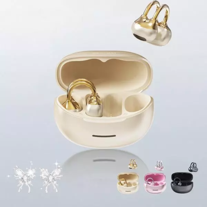 Bowknot Bluetooth Earbuds Clip-on Earrings with Rhinestone Button
