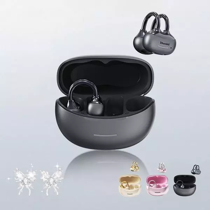 Bowknot Bluetooth Earbuds Clip-on Earrings with Rhinestone Button