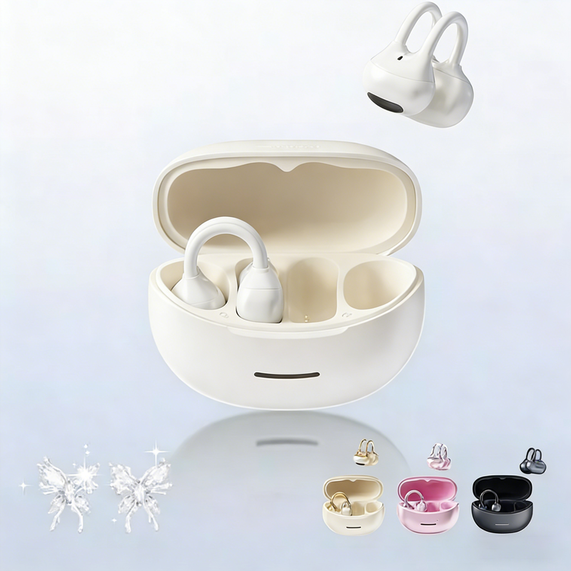 Bowknot Bluetooth Earbuds Clip-on Earrings with Rhinestone Button