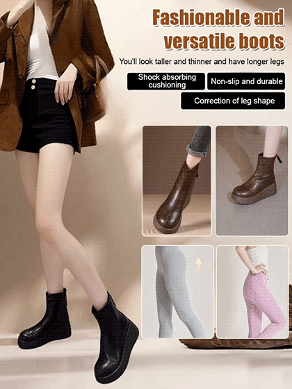 [7cm Height Increase] Genuine Leather Thick-Soled Comfortable Ankle Boots