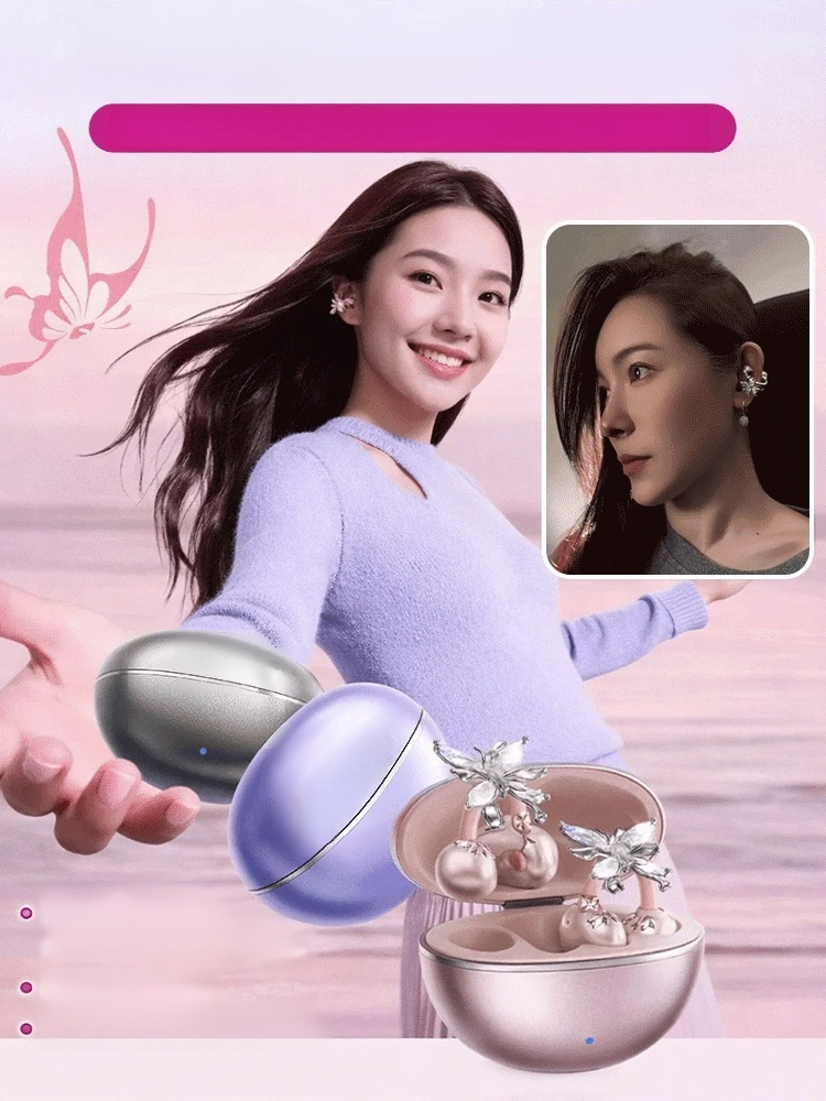 Bowknot Bluetooth Earbuds Clip-on Earrings with Rhinestone Button