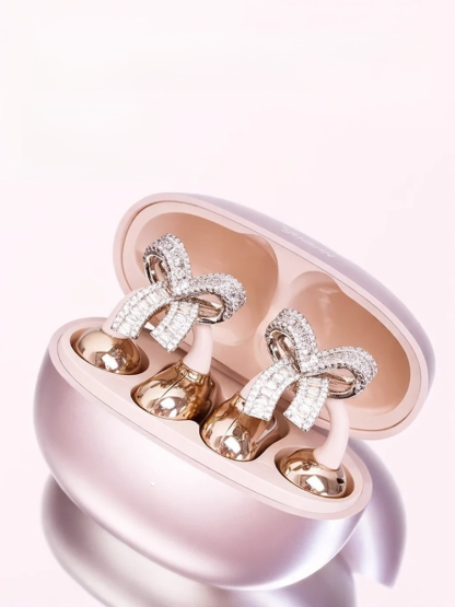Bowknot Bluetooth Earbuds Clip-on Earrings with Rhinestone Button
