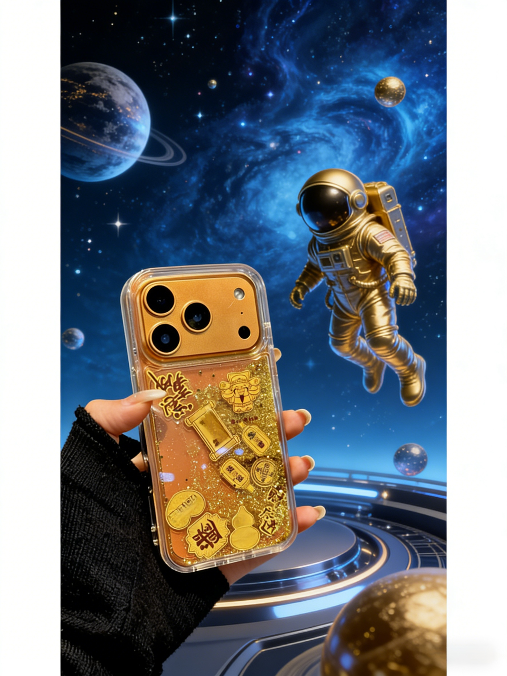 [Wealth and Prosperity] Prosperous Flowing Sand Gold Foil God of Wealth Phone Case