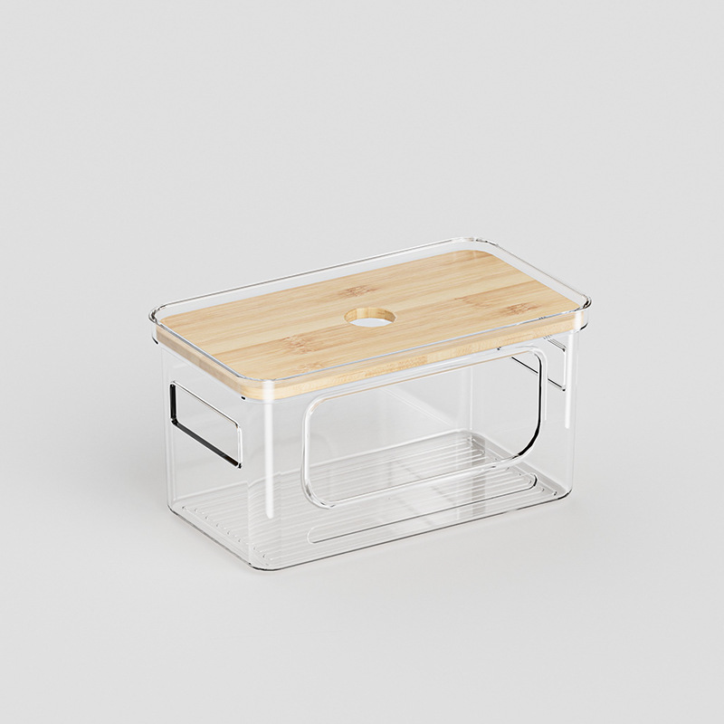 日用品廚房桌面大卷透明垃圾袋收納盒木蓋可疊加收納盒