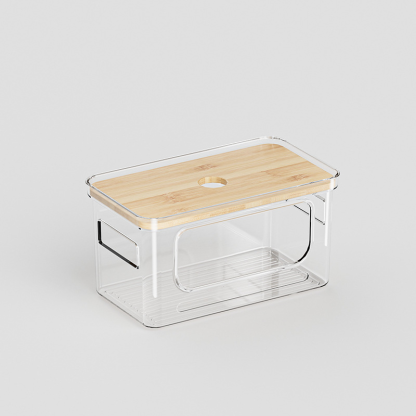 日用品廚房桌面大卷透明垃圾袋收納盒木蓋可疊加收納盒