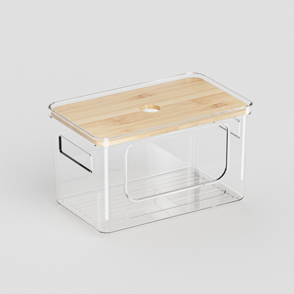 日用品廚房桌面大卷透明垃圾袋收納盒木蓋可疊加收納盒