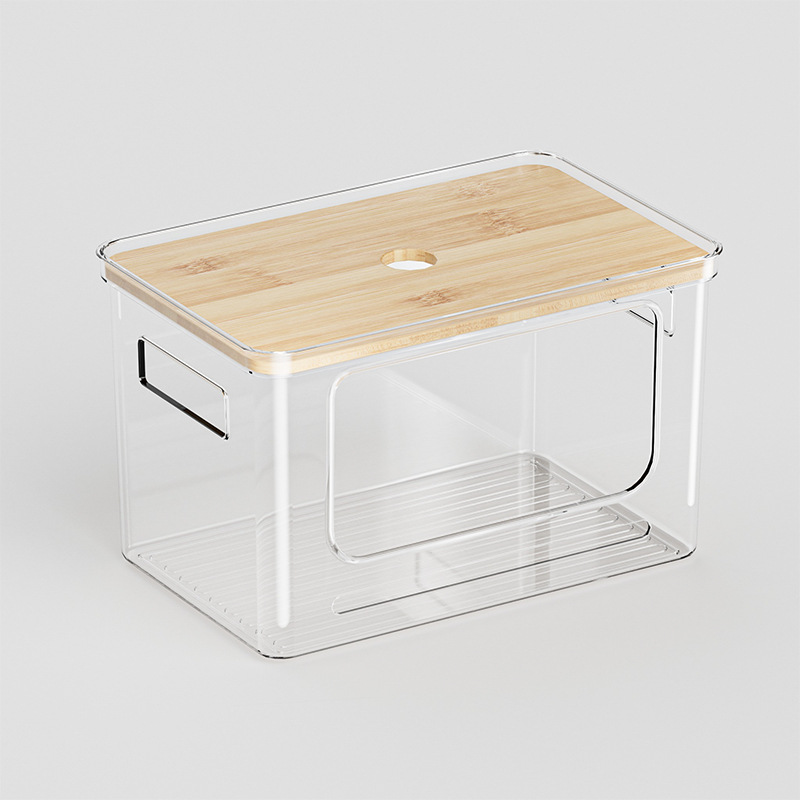 日用品廚房桌面大卷透明垃圾袋收納盒木蓋可疊加收納盒