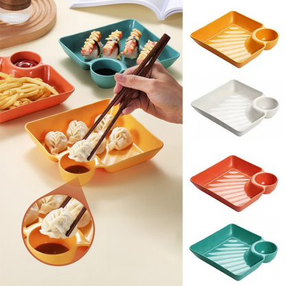 Square dumpling plate with dipping compartment