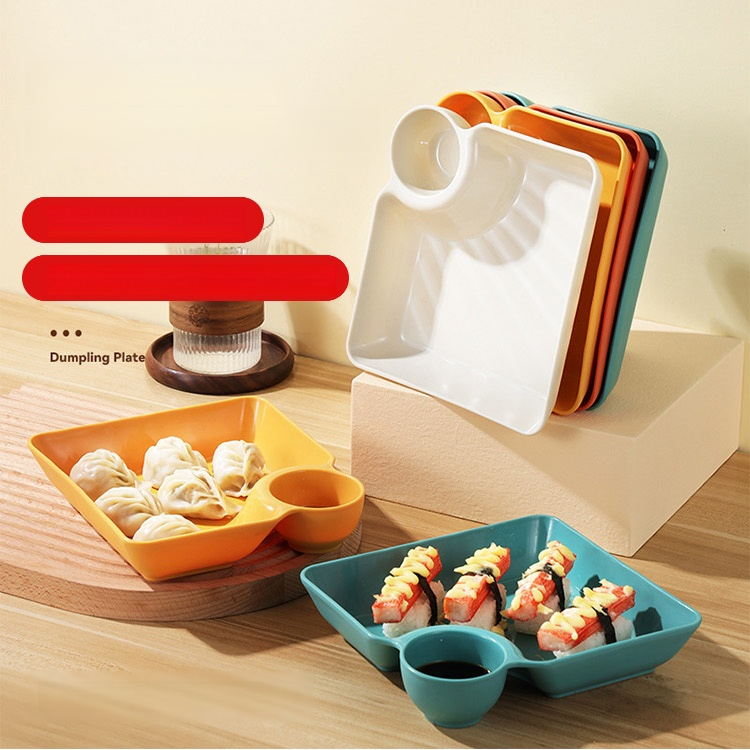 Square dumpling plate with dipping compartment