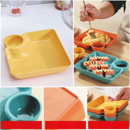 Square dumpling plate with dipping compartment