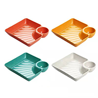 Square dumpling plate with dipping compartment