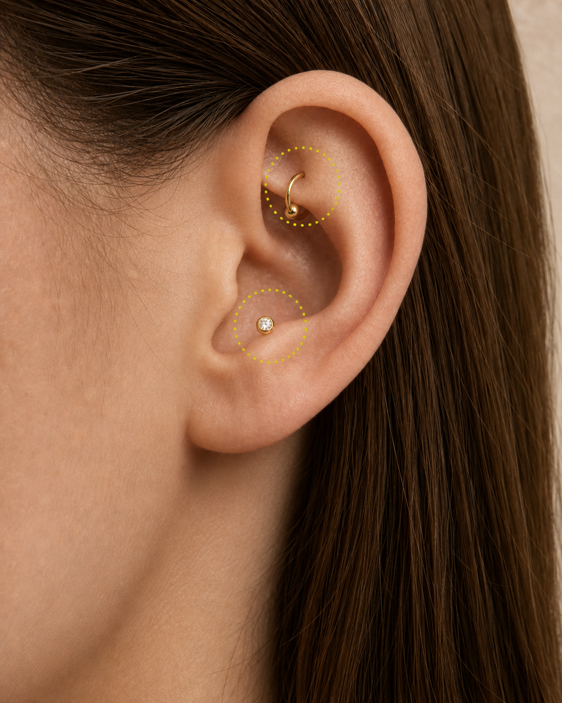 Rook and Anti-Tragus piercing placement