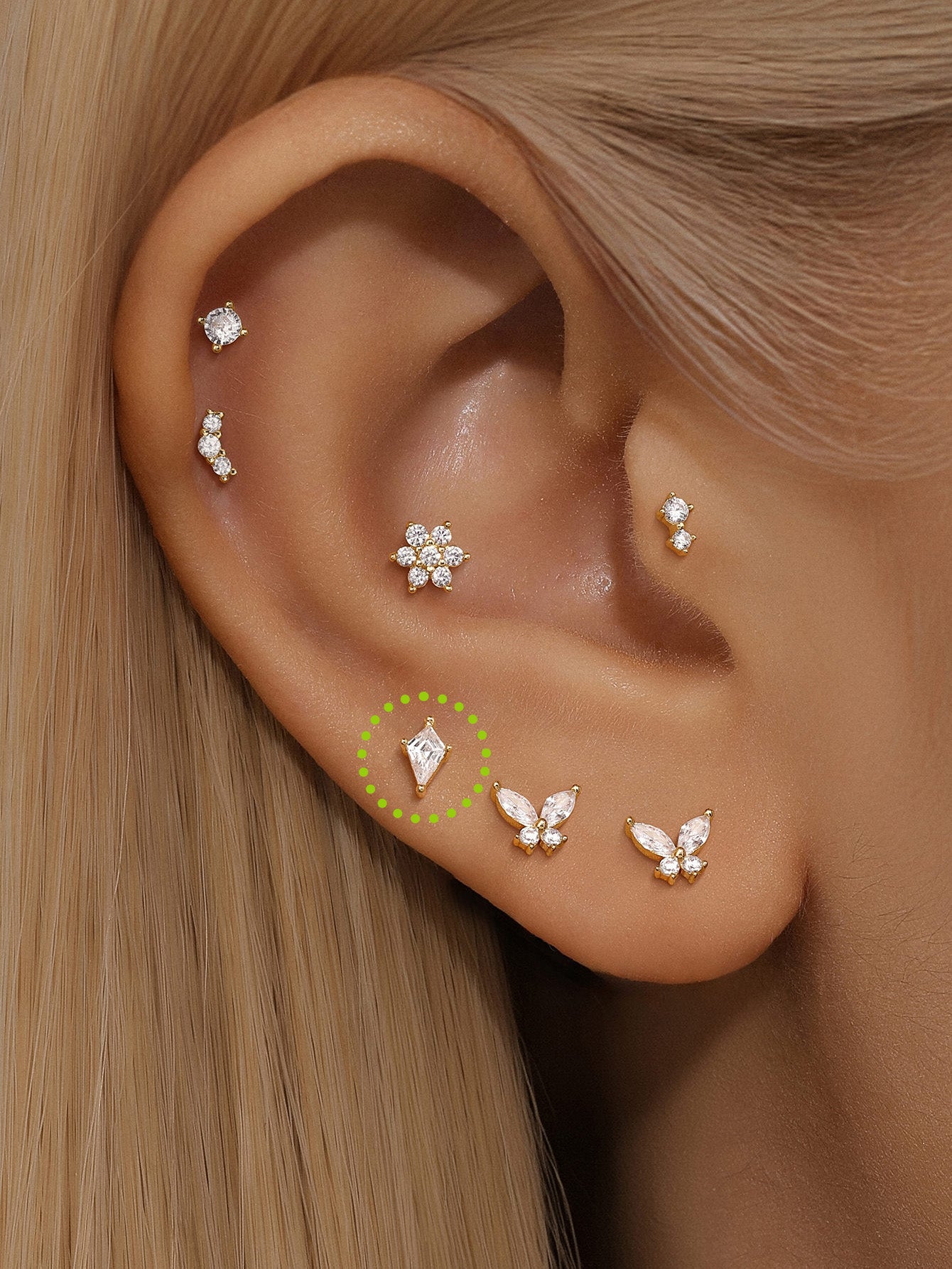925 Sterling Silver Losange Zircon Ear Piercing Stud-aurivna