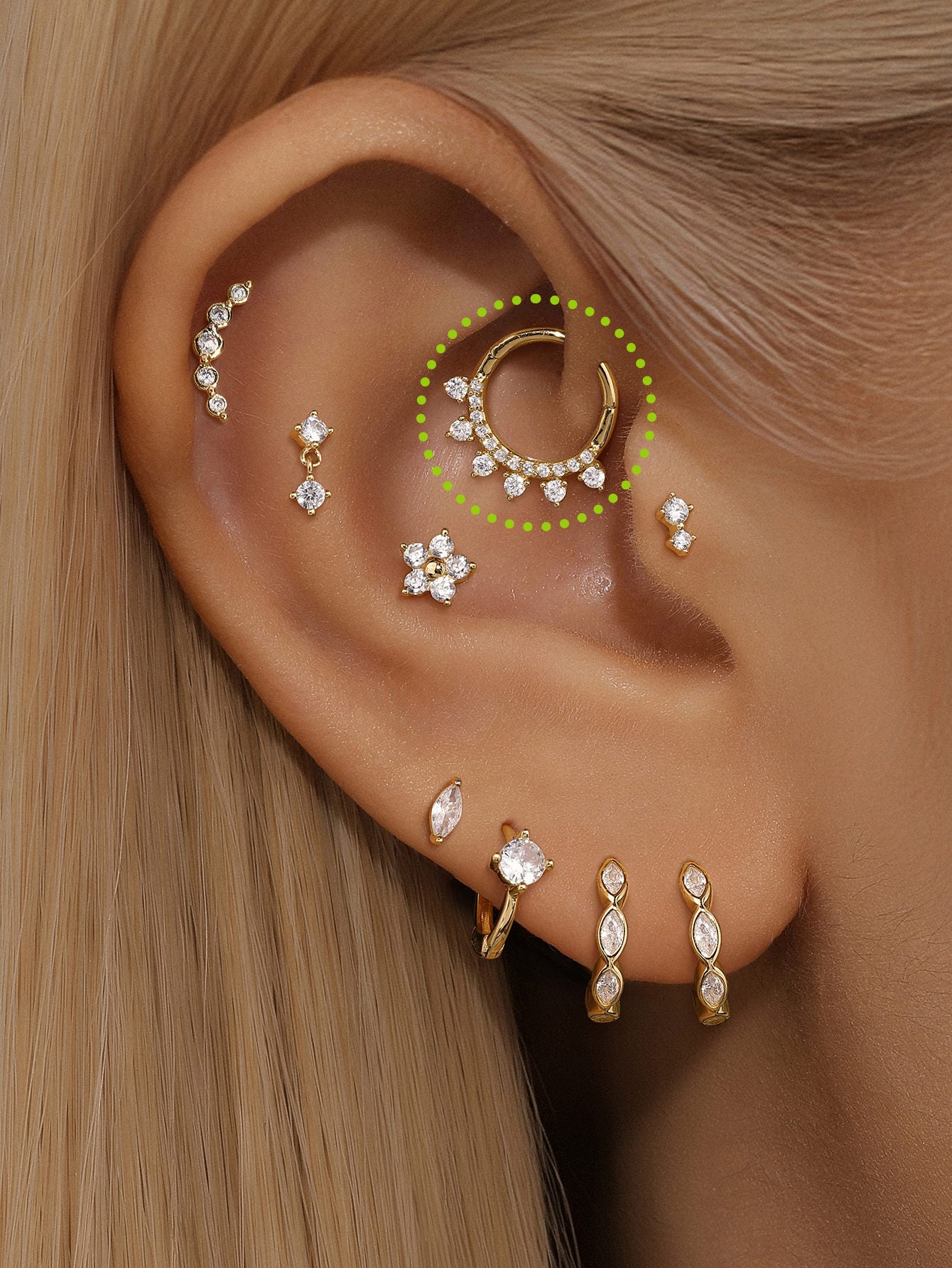 925 Sterling Silver Divine Crystal Prong  Ear Ring Hoop-aurivna